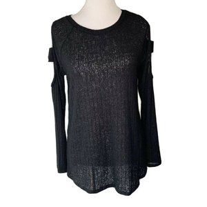 Veveret Womens Blouse Black Textured Long Sleeve M